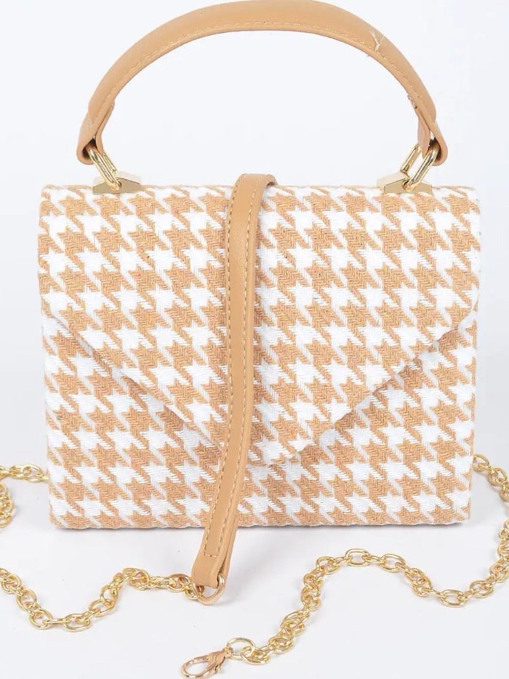 Woven Houndstooth Top Handle Bag or Crossbody NEW